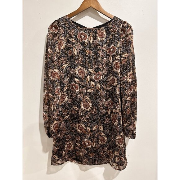 LULUS Ashford Dark Floral Print Long Sleeve Shift Dress Size Small - Picture 3 of 7